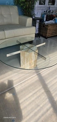 Винтажный журнальный столик итальянский марбель полированный травертин винтажный кофе 42x14,5h - Изображение 1 из 4