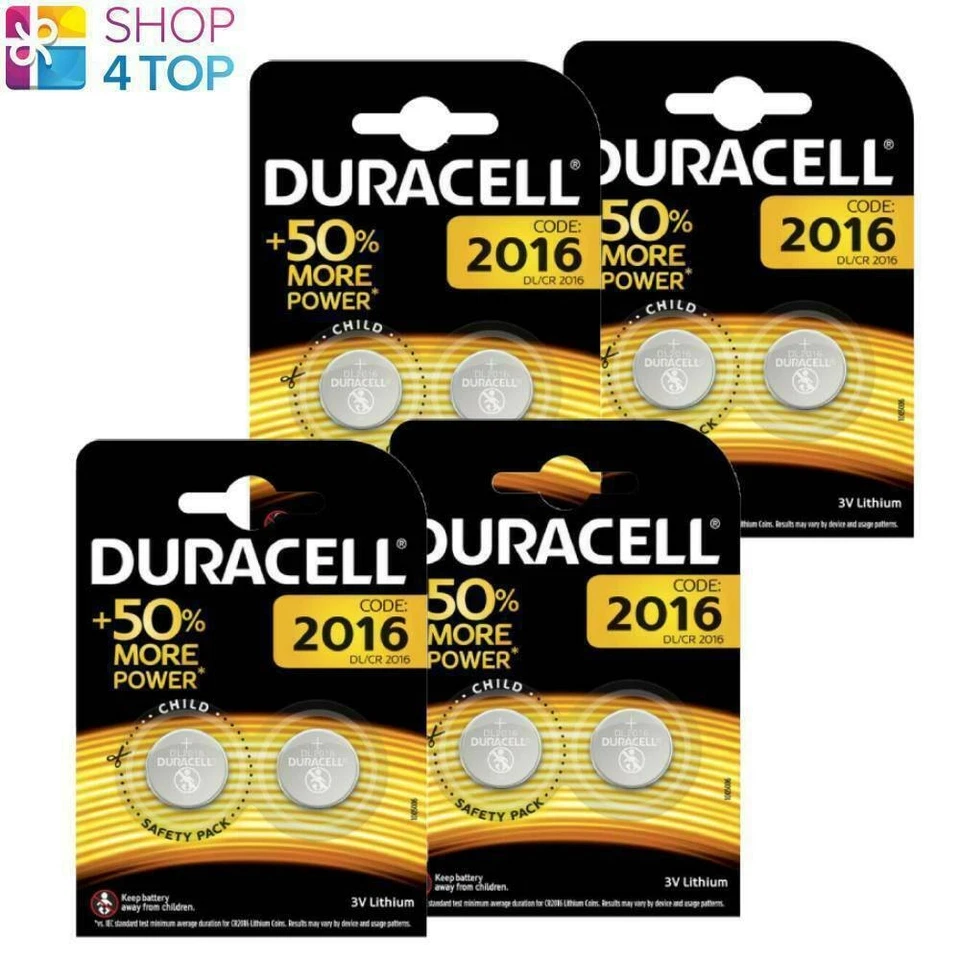 8 Duracell Cr2016 Lithium Batteries 3V Button Cells Dl2016 2Bl New - Image 1 of 1