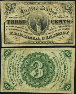 FR. 1226 3 c. 3rd Issue Fractional Note Light Background VF+ - Picture 1 of 3
