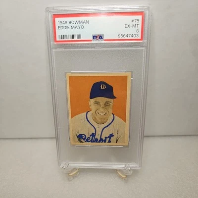 1949 BOWMAN #75 EDDIE MAYO ROOKIE RC PSA 6 - Image 1 of 3