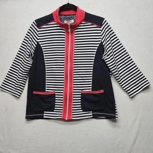 Onequ Casuals Jacket Womens Large Striped Zip Up Pockets Nautical Casual Layer - Picture 1 of 9