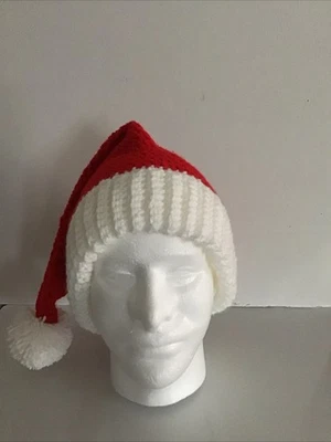 Sombrero de Papá Noel, ganchillo a mano, se adapta a adolescentes a adultos grandes. Foto 1 de 4