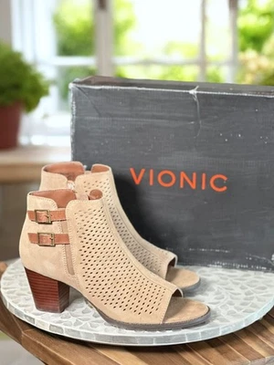 Botas femininas Vionic Aloft Chryssa ortopédicas 9.5 peep toe salto bloco sapatos - Imagem 1 de 4