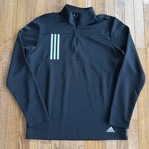 Adidas 3-Stripes Double Knit Quarter-Zip Pullover Golf Top Black - Picture 1 of 13