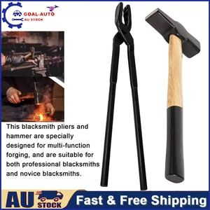 Blacksmith Forging Tool Kit Handmade Hammer & Tongs for Tools Kit Knife Making - Picture 1 of 15