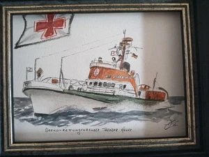 Aquarell " ALTER SEENOTRETTUNGSKREUZER THEODOR HEUSS DER DGZRS " - Bild 1 von 1