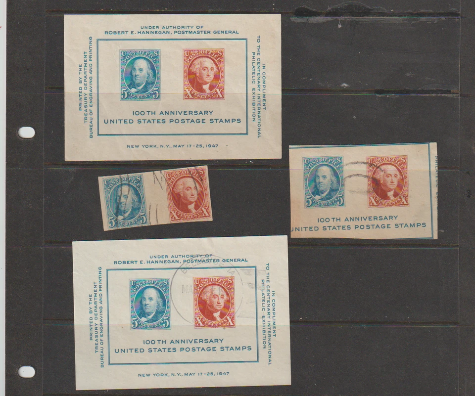 4 US Scott #948 Mint,Used 2 Pairs 1947  Souvenir Sheet Centenary Philatelic Expo - Image 1 of 1