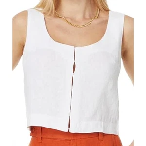 Madewell Scoop Neck 100% Linen Hook+Eye Crop Tank Top US Women's 8 New - Picture 1 of 6