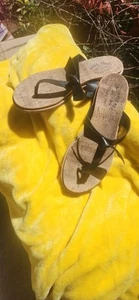 Kork-Ease  Black Leather Knot Bow 10 FLIP FLOP Sandal Casual Cork - Picture 1 of 18