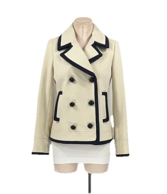 J. Jaqueta Crew Nello Gori lã creme acabamento marinho tamanho 4 - Imagem 1 de 4