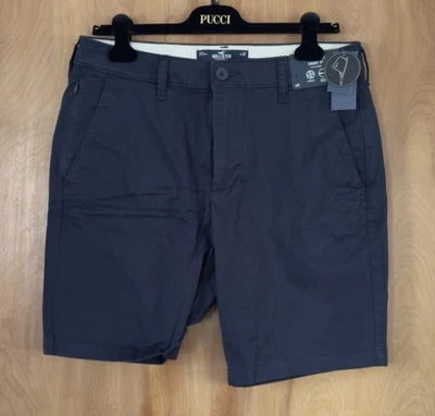 Pantalones Cortos Chinos Hollister Para Hombre Frente Plano Sarga Azul Marino 9" Entrepierna Talla 32 Nuevos con Etiquetas Foto 1 de 3