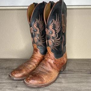 Botas de Vaquero Lucchese Para Hombres Roper Para Hombres 8 D Coñac Negro Águila Phoenix - Imagen 1 de 12