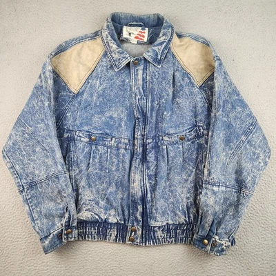 Vintage 80s Marty McFly Denim Bomber Jacket Mens Large Two Toned Retro Acid Wash - Image 1 of 4
