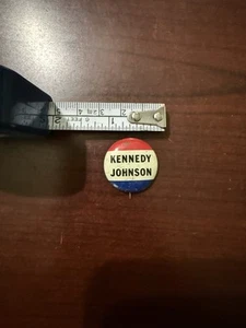 Kennedy Johnson JFK Political Campaign Pin Back Button 1960s Red White Blue - Picture 1 of 2
