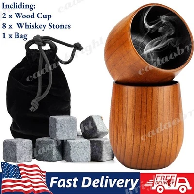 Vaso de whisky de madera carbonizado 2 piezas - Vaso de madera maciza artesanal para regalo de hombre Foto 1 de 4