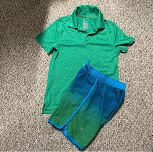 boys' activewear Outfit Set Polo Shirt (M) & Swim Shorts( S 6/7)Blue Green Ombre - Picture 1 of 9