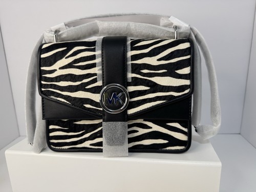 Borsa Michael Kors Greenwich piccola patta tracolla zebrata pelle di vitello nuova con etichette $548