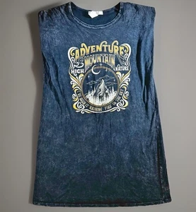 FREEMARKET FLYING TOMATO Shirt Dress Small Black Stonewashed Adventure Mountain - Picture 1 of 7