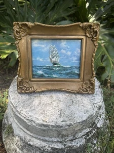 Miniature Art Ship Clipper Gold Ornate Frame Print Vintage Nautical Grandpacore - Picture 1 of 12