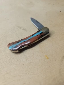 Vein Turquoise Damascus 3-inch Lockback Pocket Knife - Picture 1 of 7