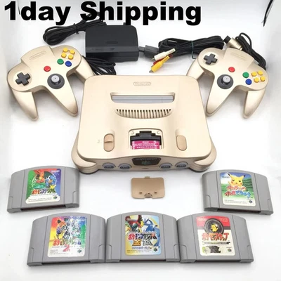 Nintendo 64 Console Gold 2 Controller Bundle Pokemon Games N64 Japan Tested - Image 1 of 4