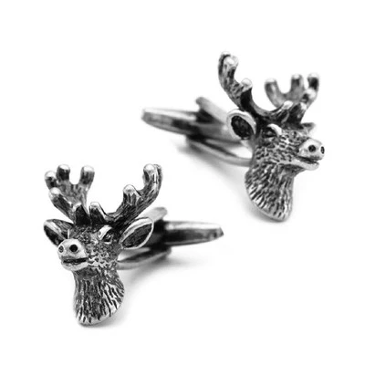 Gemelos de ciervo cabeza de alce reno ciervo caza cazador albergue Gunmetal con bolsa de regalo Foto 1 de 4