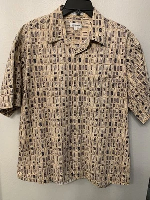 Pierre Cardin Men’s Button Front Shirt, Sz XL, Beige & Gray,Short Sleeve, Pocket - Image 1 of 4