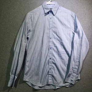 Camisa de hombre H&M con botones delanteros mediana azul a rayas manga larga informal de algodón - Imagen 1 de 8