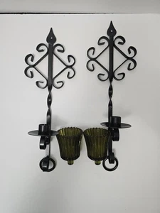 2er Set Wandleuchter Kerzenhalter Eisen Dunkel Gothic Spanish Revival 16" Schriftrolle - Bild 1 von 10