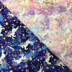 1/2 Metre Unicorn Metallic Gold Galaxy Toss Multicolour Quilting Fabric - Bild 1 von 7