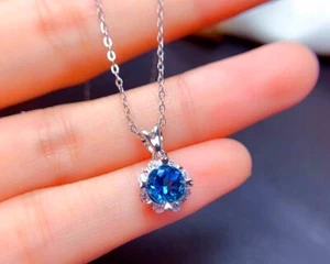 Blue V Zircon Pendant 925 Sterling Silver Plated Necklace Chain Womens Jewellery - Picture 1 of 1