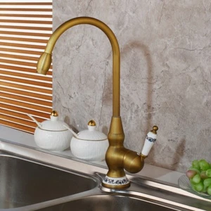 Kitchen Faucet Single Handle Antique Brass Deck Mounted Swivel Spout Mixer Taps - Picture 1 of 8