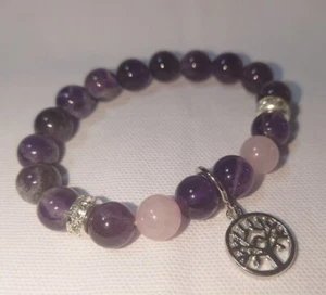 Amethyst Rosenquarz Edelstein Stretch Armband 19-20cm lila Rosa 10mm - Bild 1 von 3