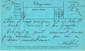 Frankreich, 1877, Vintage Telegramm, Paris - Societe Sucriere de Rumänien - Bild 1 von 1