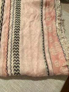Diamantine Viscose scarf Wrap pink black cream fringed 76" x 24" Boho Hippie - Picture 1 of 4
