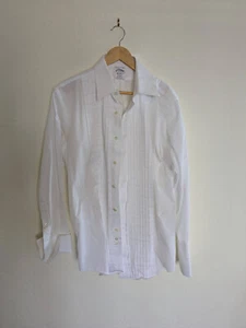 Brooks Brothers Tuxedo Shirt 16 33 French Cuff Pleated Long Sleeve Spread Collar - Picture 1 of 12