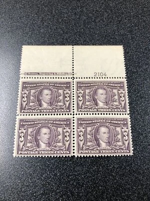 US 325 Monroe 3 Cents Plate Block Of 4 Light Hinged In Margin. - Image 1 of 4