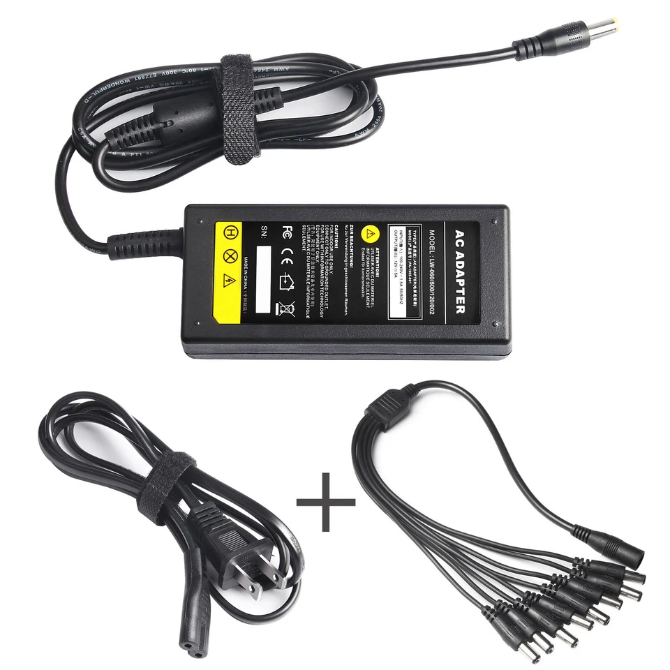 12V 5A AC Charger Adapter + 8 Splitter Power Cord for CCTV Security Camera DVR  - Image 1 of 4