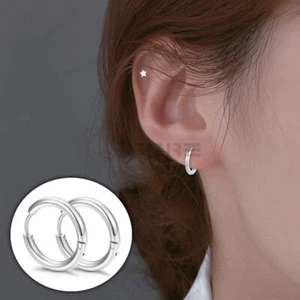 12mm Silver Titanium Steel Small Huggie Hoop Earrings 1.6mm Thick - Picture 1 of 12