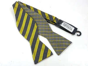New CROFT & BARROW Double Sided Silk Bow Tie Gray & Yellow Repp Stripe NWT - Picture 1 of 3