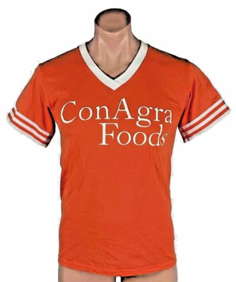 Винтажная футболка 70-х CONAGRA Foods с v-образным вырезом оранжевая тонкая Jim Hunts Americana S - Изображение 1 из 4