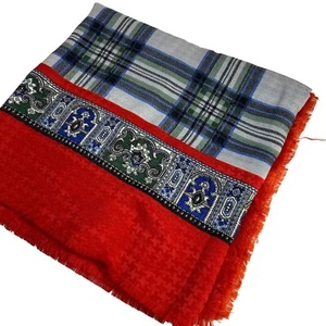 #6208 JP Colletions Vintage Scarf Red with green and gray checkerd print - Picture 1 of 4