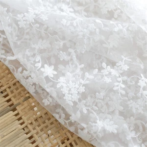 1M White Organza Embroidery Fabric Lace Mesh Wedding Dress Cloth Curtain DIY Sew - Picture 1 of 5