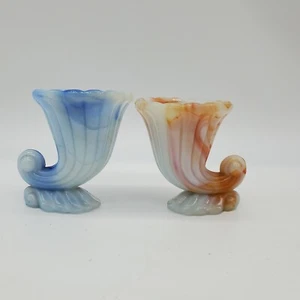 NYC Vintage Vogue Merc Milk Glass Slag Orange Blue Cornucopia Toothpick Holder  - Picture 1 of 5