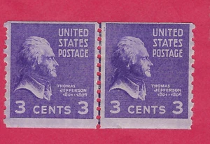 US Scott #842 Coil Line Pair, MNH 1939 THOMAS JEFFERSON 3¢ - Picture 1 of 2