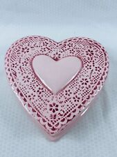 Vintage Ceramic Trinket Jewelery Box Heart Pink - Handmade 6" - w/Removable Lid