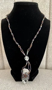 Vintage 90er Jahre handgefertigte Perlenkette 19"" Quarz Kristall Hippie Festival Boho - Bild 1 von 7