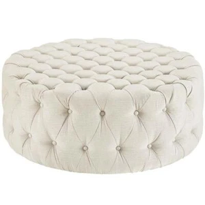 Modway Amour Modern Upholstered Fabric and Solid Wood Ottoman in Beige - Picture 1 of 5
