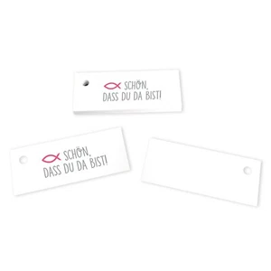 20 Kärtchen Schön, dass du da bist Fisch Pink Kommunion Taufe Gastgeschenke - Bild 1 von 1