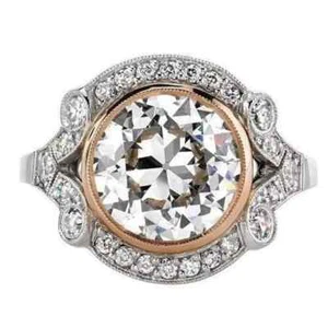 Late Edwardian style two-toned 3.25 CT Lab-created old mine cut diamond Ring - Picture 1 of 4